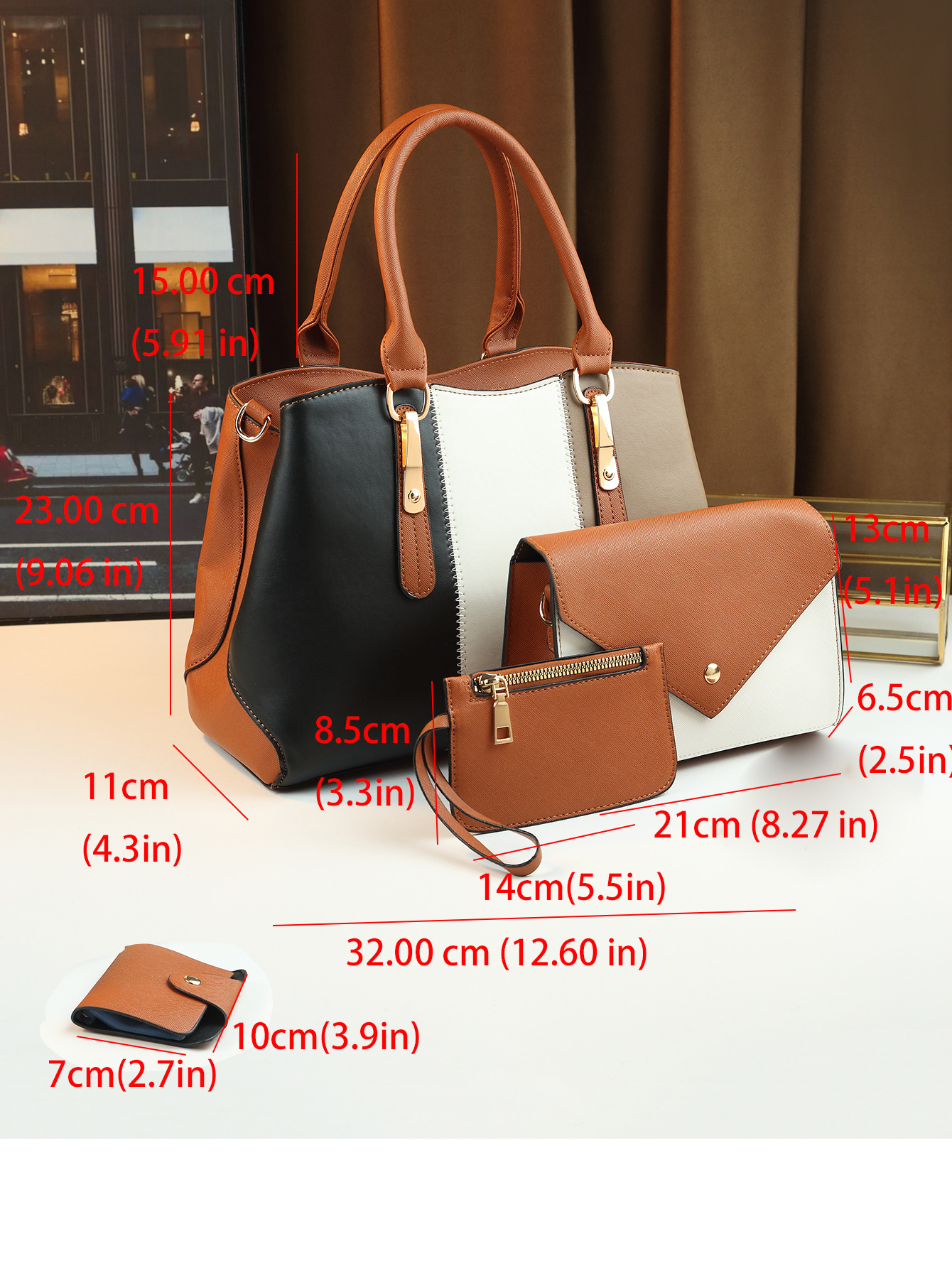 Modische Damen Handtasche Im 4-teile-set Mit Farbblock-design_voghion.com
