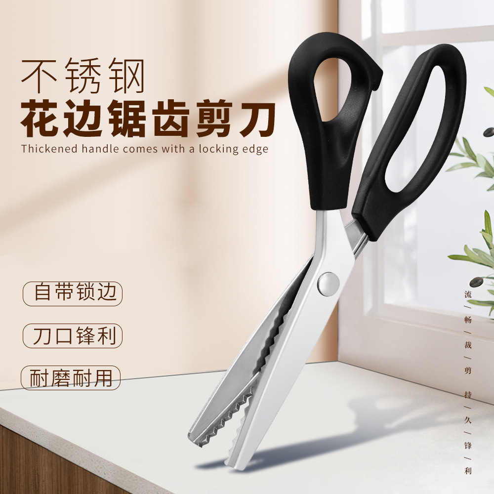 In-Stock Wholesale Fabric Scissors, Triangular Dog-Tooth Sawtooth Tailor Scissors, Handmade Lace Scissors, Arc Wave Scissors