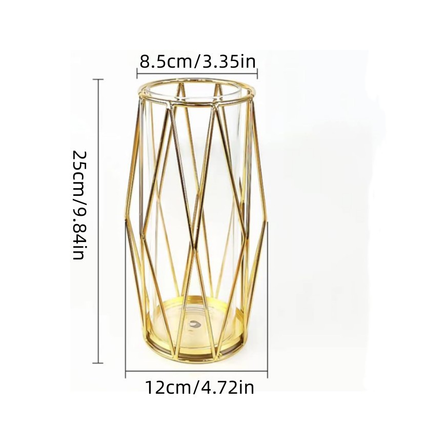 Transfronterizos simple estilo alto valor de la cara de hierro forjado jarrón de vidrio decoración de alta calidad sala de estar decoración floral decoración escena accesorios de decoración