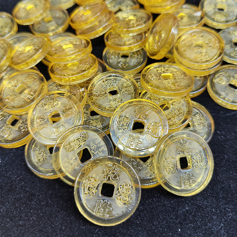 Yellow Glass Crystal Five Emperors Coin Ornaments Qianlong Tongbao Coins Citrine Copper Coin Ornaments Crystal Coin Ornaments