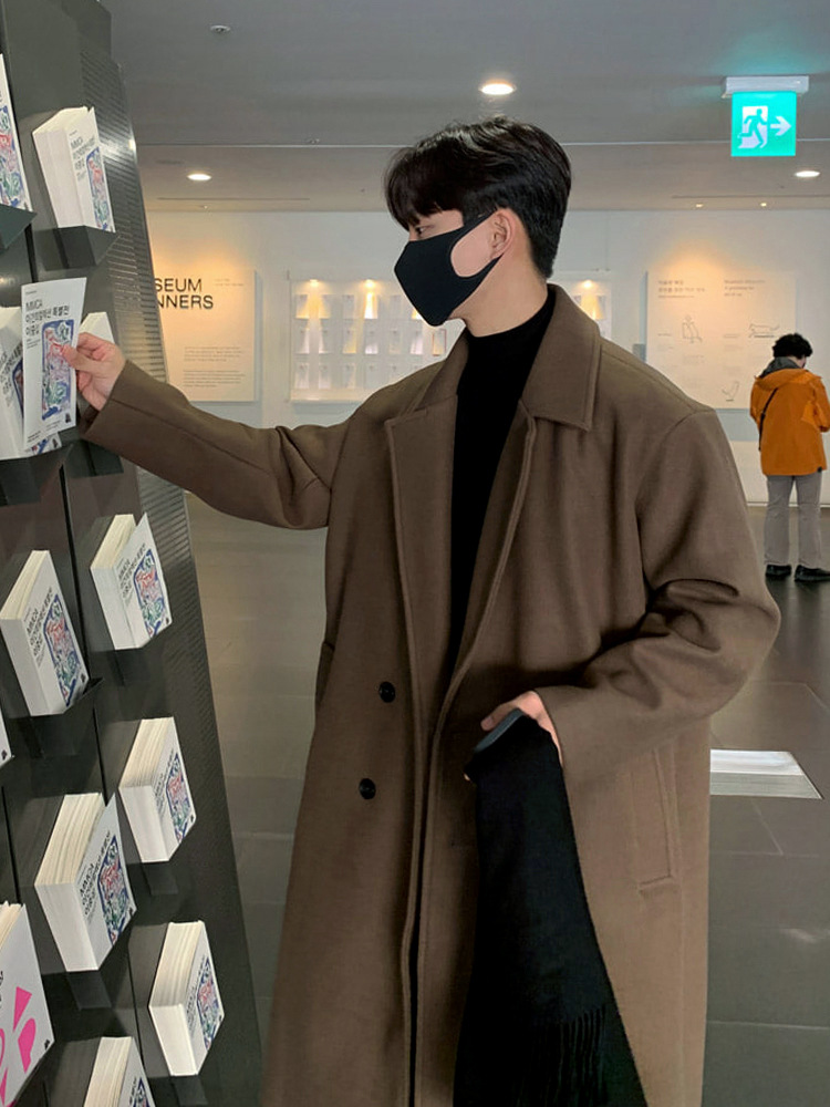 ASCLO diseño de nicho de hombre de longitud media guapo abrigo de lana estilo coreano de moda gabardina engrosada de doble botonadura