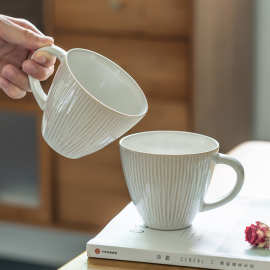 欧式浮雕线条杯子陶瓷马克杯办公室复古拿铁咖啡杯家用喝水杯微瑕
