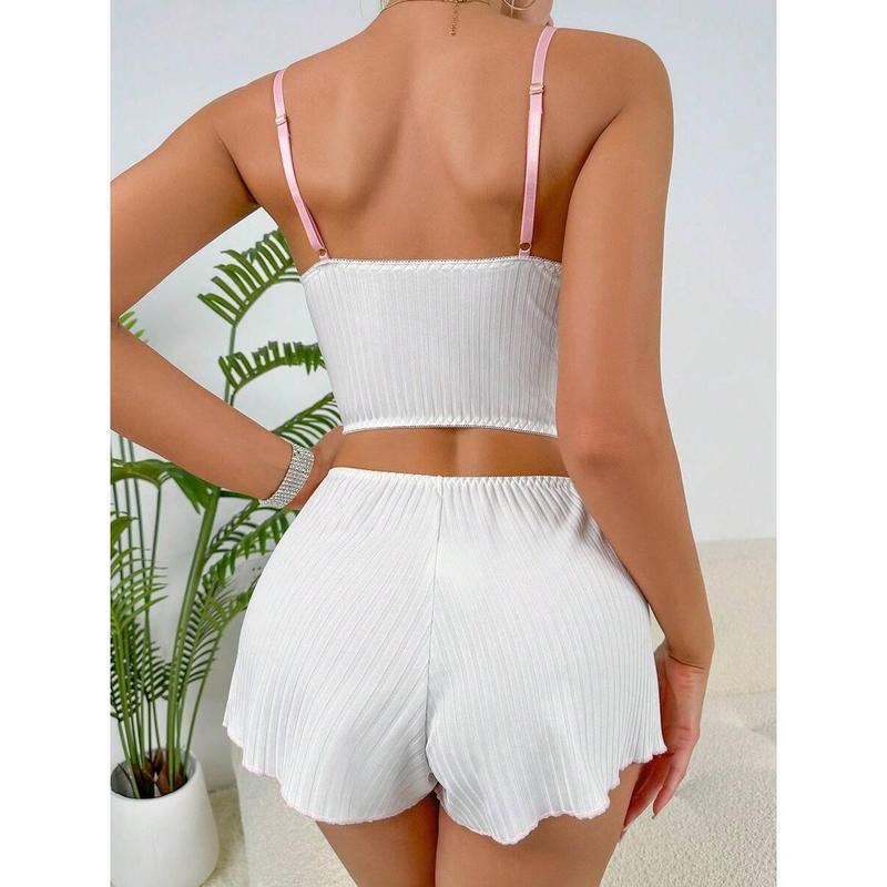 Lingerie Plaid Night Contrast Lace Bow Front Nightwear Set