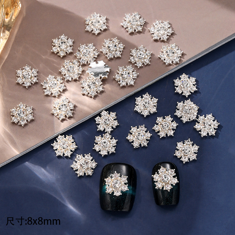 新款跨境圣诞雪花金属镶钻美甲饰品指甲镂空满钻美甲穿戴甲钻饰品|undefined