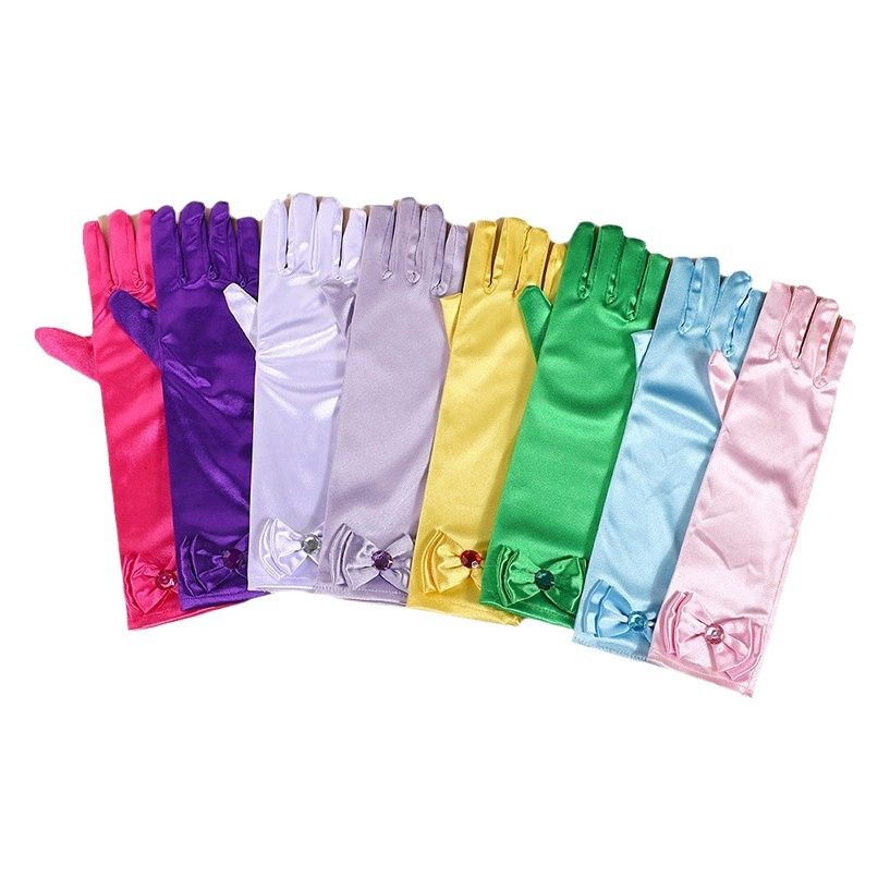 Прямые Детские Атласные перчатки с бантом с фабрики, Детские аксессуары для вечеринок, солнцезащитный крем, длинные девушки