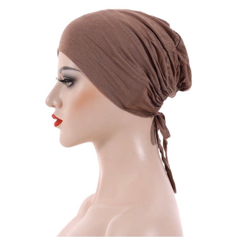 Cross-border AliExpress Modal mercerized cotton elastic lace-up base cap adjustable turban chemotherapy cap direct sales