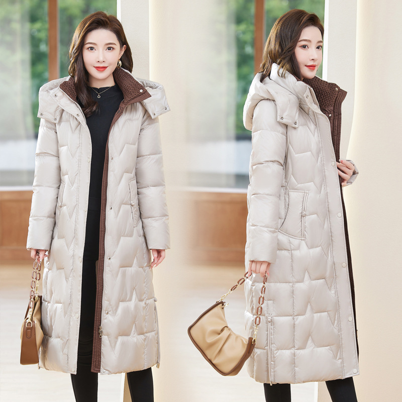 Chaqueta de algodón de pluma para mujeres más largo de la rodilla 2024 invierno nuevo chaqueta de algodón delgada coreana de gran tamaño grueso abrigo de algodón