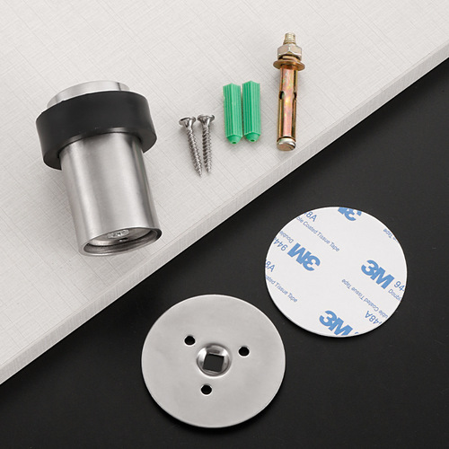Stainless steel 304 door stop glass door collision limiter extended door block rubber round door top no-drilling door bumper