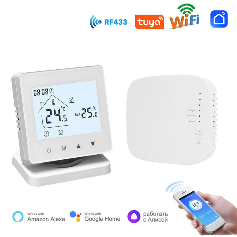 Smart WIFI wireless floor heating thermostat RF433 plumbing gas wall-mounted boiler thermostat USB battery one-to-one