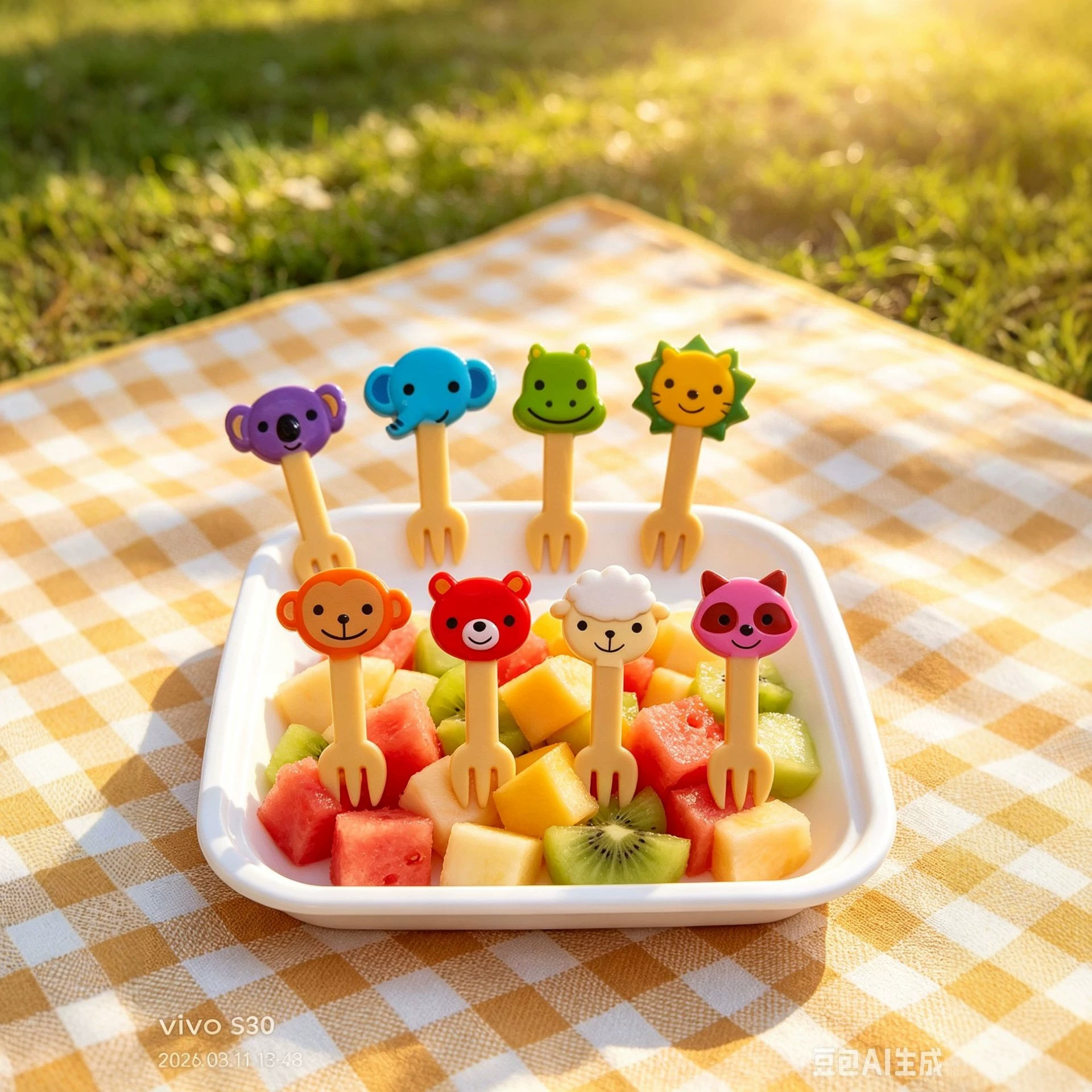 ¡Nuevo producto! Estilo japonés Espacio de los niños palo de fruta lindo viento no hace daño a la boca de seguridad de dibujos animados fruta tenedor traje image 12