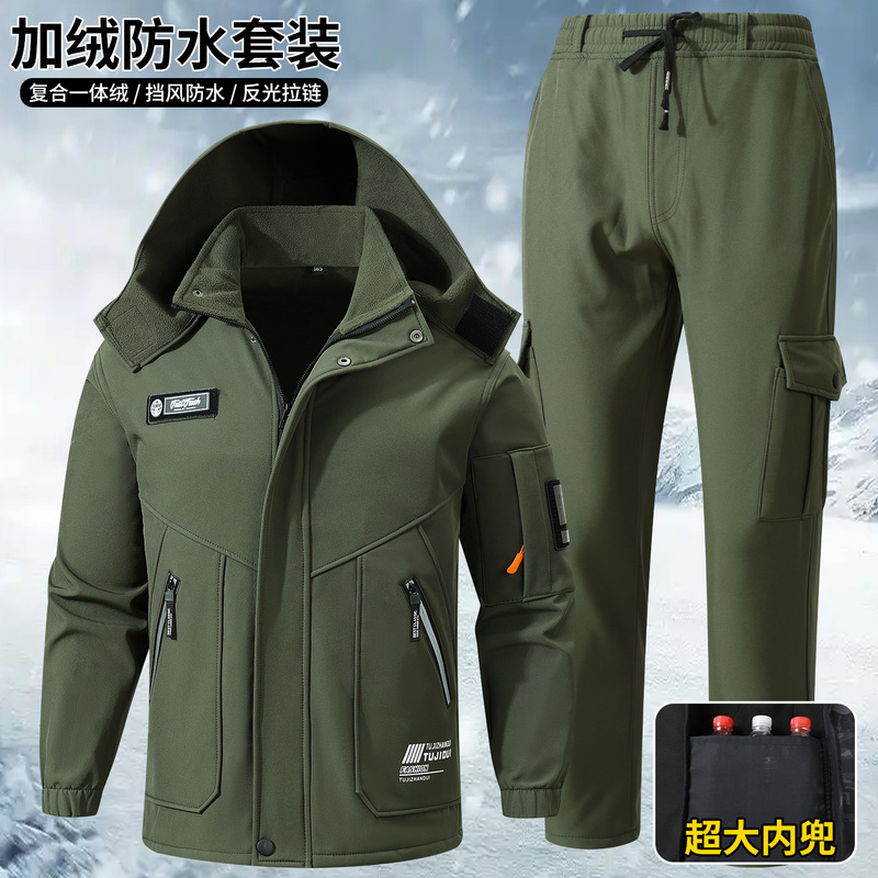 Autumn and winter cross-border fleece-lined tactical suit for men, waterproof, windproof, and warm, suitable for outdoor workwear, available for wholesale