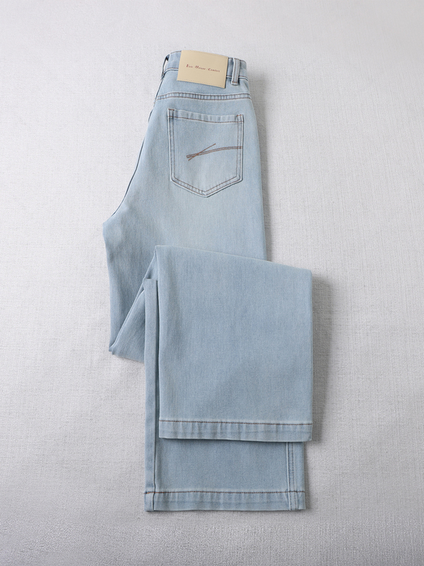 The Cut Makes Your Legs Look Straight! Light Blue Four-Way Stretch Narrow Wide-Leg Jeans for Women, Spring Fashion Slimming Straight-Leg Pants