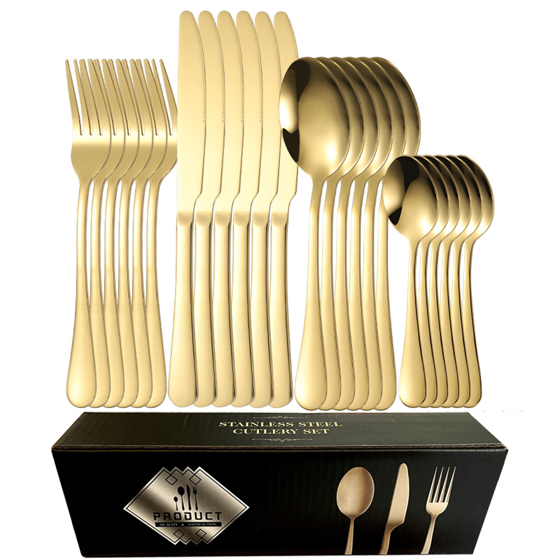 24 피스 세트 [금] 6 나이프 6 포크 6 스푼 6 작은 스푼