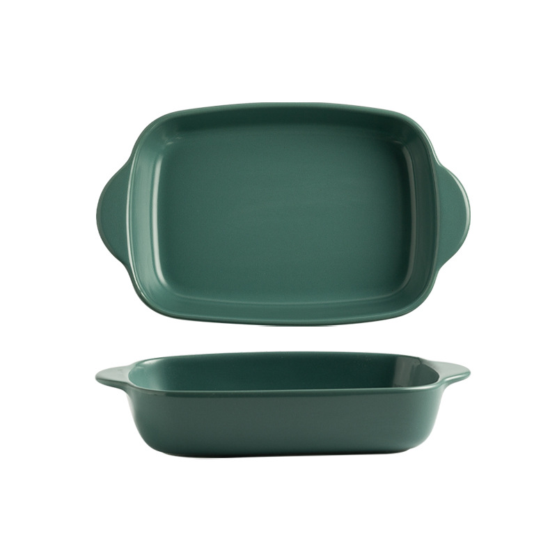 Plato de arroz al horno con queso de estilo nórdico Plato para hornear para el hogar Tazón para hornear binaural Horno rectangular de cerámica Plato para microondas