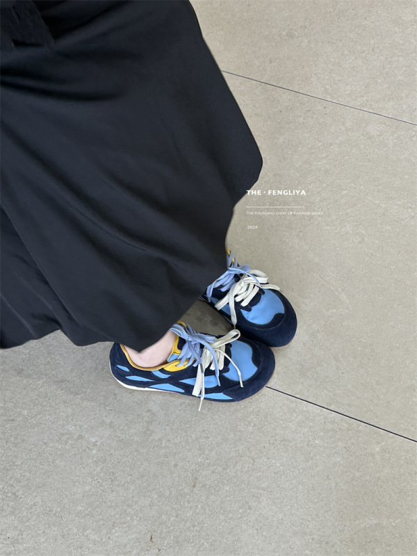 双鞋带板鞋鞋女2025秋季新款复古休闲鞋厚底德训鞋小众拼色运动鞋|undefined