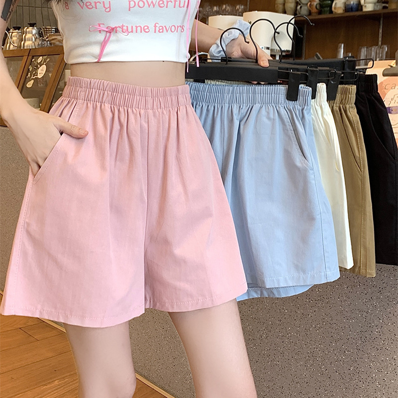 Summer Washed Cotton Loose Waist Sports Shorts Summer Women's Outer Wear Loose All-match Casual Wide Leg Pants Hot Pants