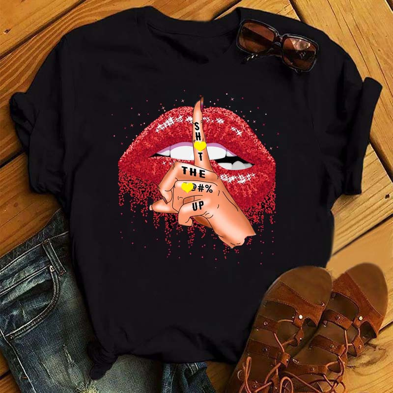 Women'S Gender Printing Design Fashion Style Wholesale Women'S Fashion Mouth Short Sleeve Printing T-Shirts