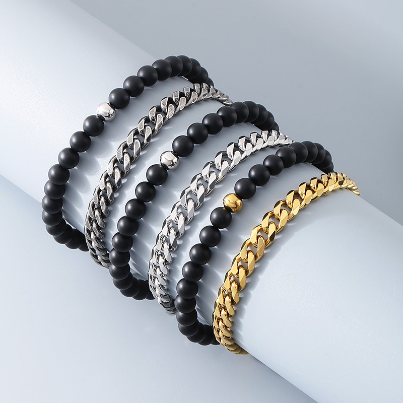 Retro Geometrisch Achat Titan Stahl Perlen Überzug Männer Armbänder Männer Ketten Armbänder display picture 2