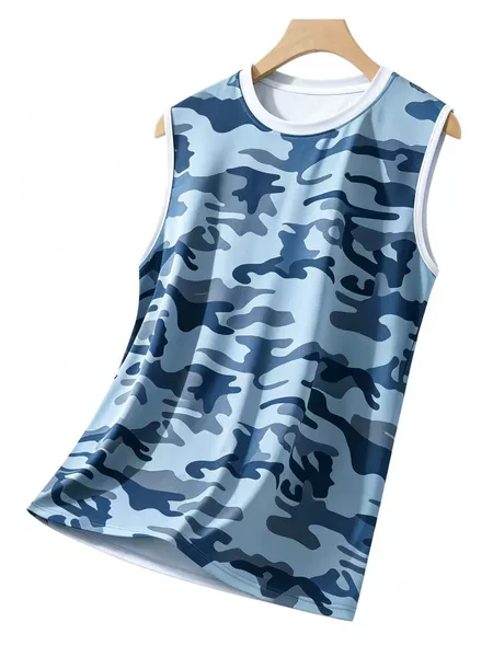 New camouflage quick-dry vest for men, mesh breathable sports vest, outdoor fitness top