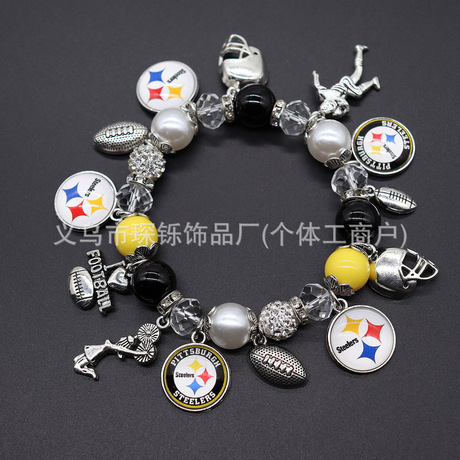 Source Factory In Stock NFL Football Beaded Bracelet European Style Elastic Mix 
