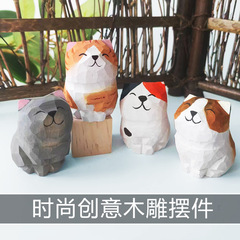 小猫纯手工实木雕刻工艺品客厅办公室桌面摆件创意家居饰品小礼物