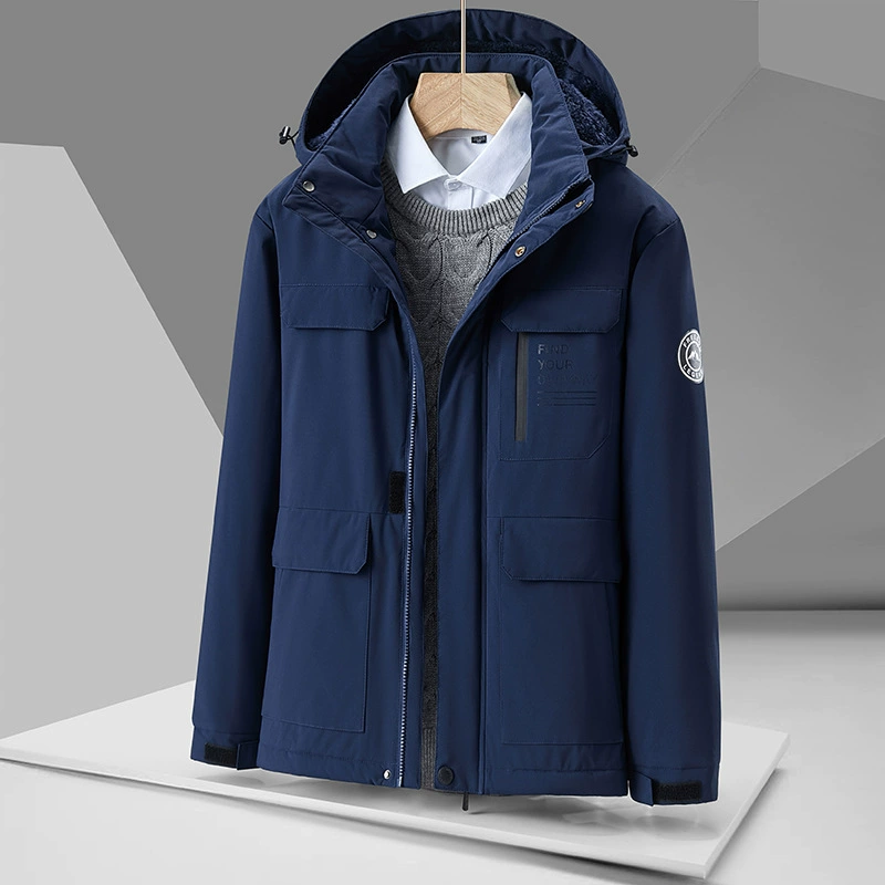 2022 зимнее мужское новое пальто с хлопковой подкладкой с несколькими карманами, Мужская Съемная куртка больших размеров с капюшоном и хлопковой подкладкой, топ на флисовой подкладке, мужской 886