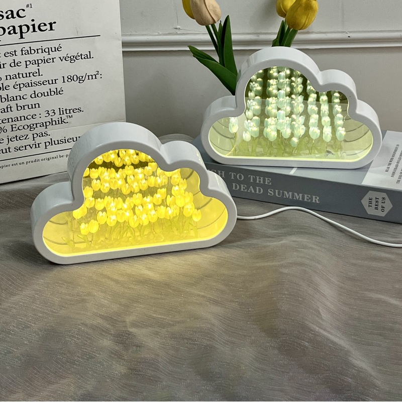 Nube Tulip espejo noche luz regalo para niñas vacaciones creativo escritorio decoración regalo dormitorio linterna