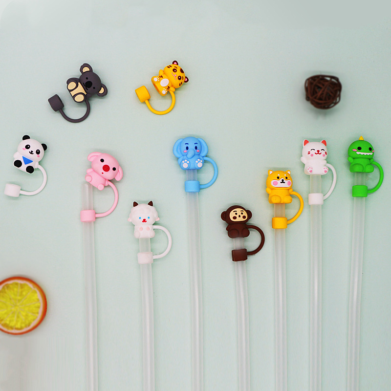 tapa de paja transfronteriza de gran calibre 10mm lindo animal tapa de paja de goma blanda tapones de polvo cubierta de paja reciclable