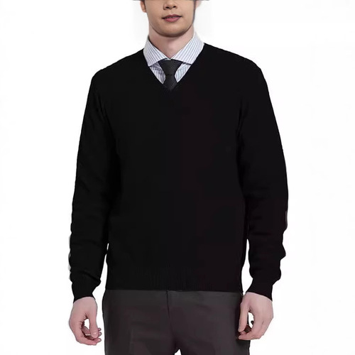 Men's V-neck turtleneck sweater for autumn and winter, youth pure color cashmere sweater, loose pure color knit sweater