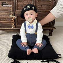 跨境外贸婴儿连体衣春秋装新生儿男宝宝百天周岁礼服绅士哈衣爬服