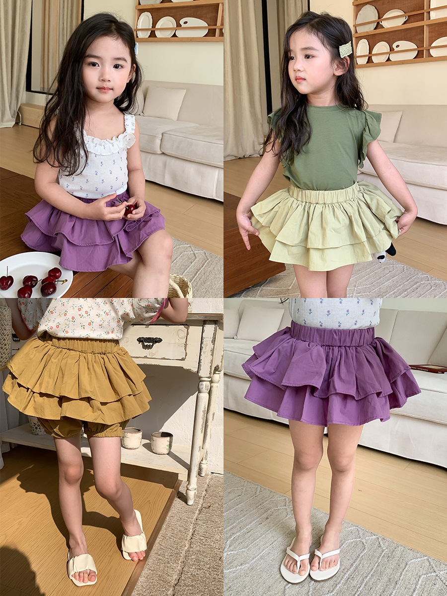Girls Cotton Shorts Outer Wear 2025 New Kidsren's Ruffled Casual Pants for Small and Medium-Sized Kidsren Summer Hot Pants Summer Thin Style