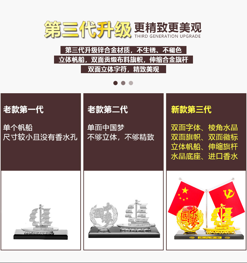 Creative five-star small red flag smooth sailing alloy boat car ornaments alloy double-sided Crystal octagonal metal ornaments