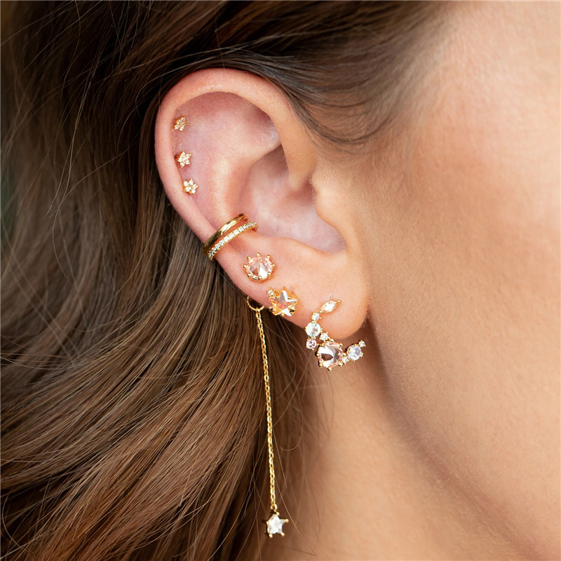 INS Style Geometric Sterling Silver Plating Zircon Earrings 1 Pair