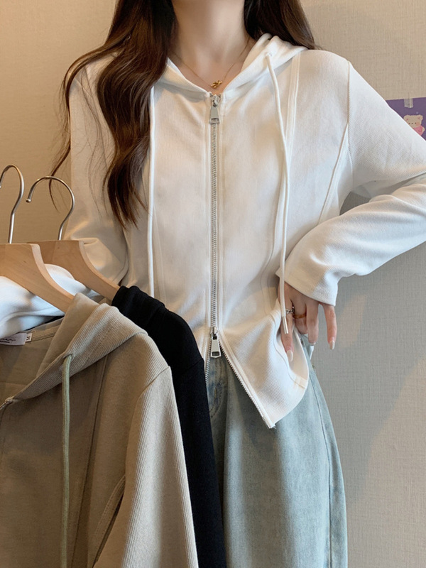 拉夏贝尔连帽拉链卫衣外套女春秋2025年新款大码胖mm打底鱼骨上衣|undefined