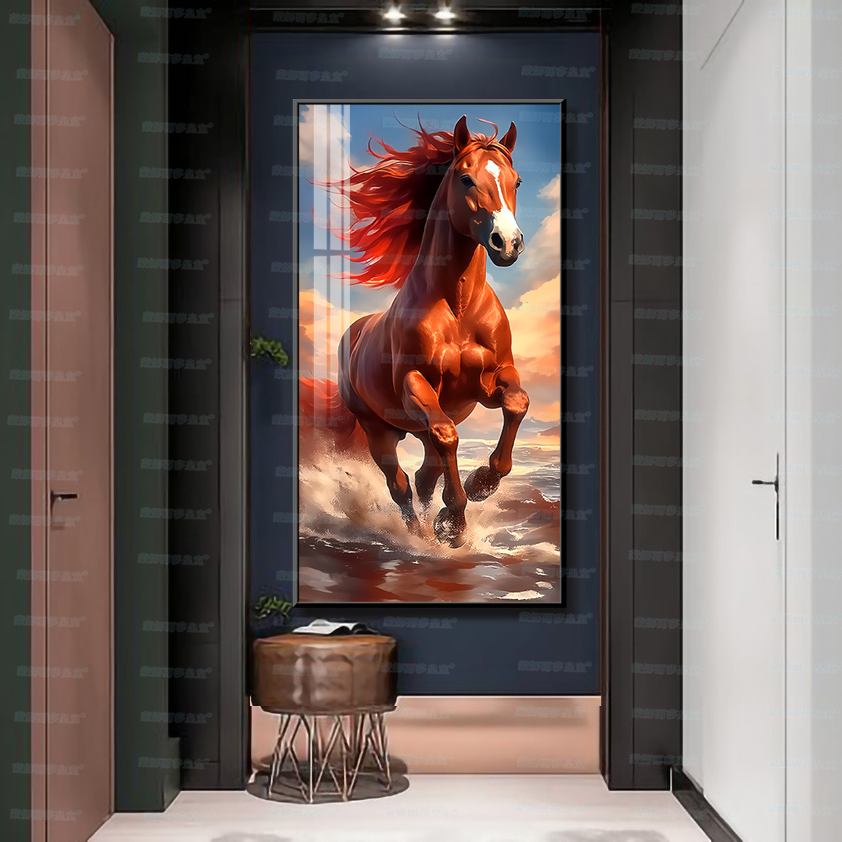 [Algodón importado] Mona Lisa real bordado cruzado un caballo pionero nuevo paisaje chino pintura decorativa línea hecha a mano image 9