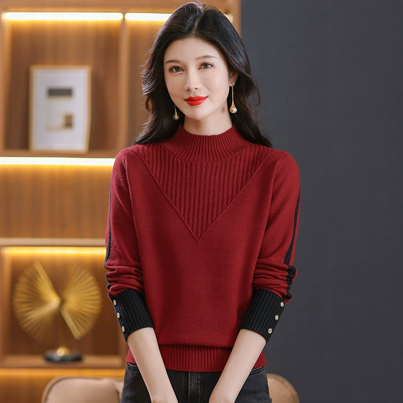 Осенне-Зимний новый жаккардовый свитер, Женская водолазка, утолщенная шерстяная нижняя рубашка, Свободный пуловер, свитер с длинным рукавом