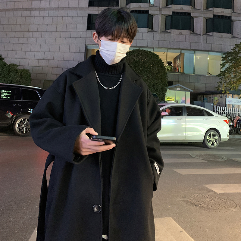 겨울 영국 윈드 울 코트 남자 트렌디 브랜드 하이 엔드 트렌치 코트 간단한 중간 길이의 따뜻한 울 코트