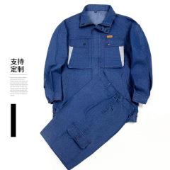作業服夏デニム薄いスーツ男性溶接作業服抗火傷デニム労働保護服耐摩耗性綿