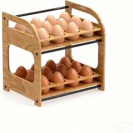 木质鸡蛋收纳架橱柜蛋托分隔鸭蛋鸡蛋支架冰箱鸡蛋储存架双层展示
