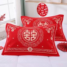 厂家批发细纱纯棉高档婚庆枕巾红色纱布枕巾结婚情侣回礼枕头巾