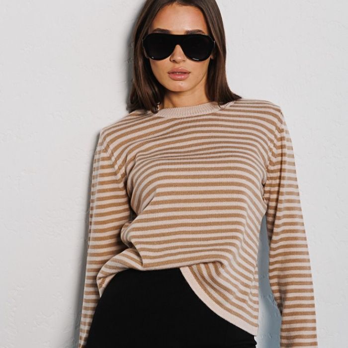 Striped Sweater for Women 2025 Autumn New Trendy Ribbed Color-Block Round Neck Knit European and American Style Long Sleeve Casual Versatile