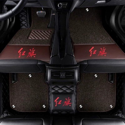 Modelə uyğun ayaqaltı – full-coverage car floor mats - hongqi-h9-double-layer-black-brown-silk-loop
