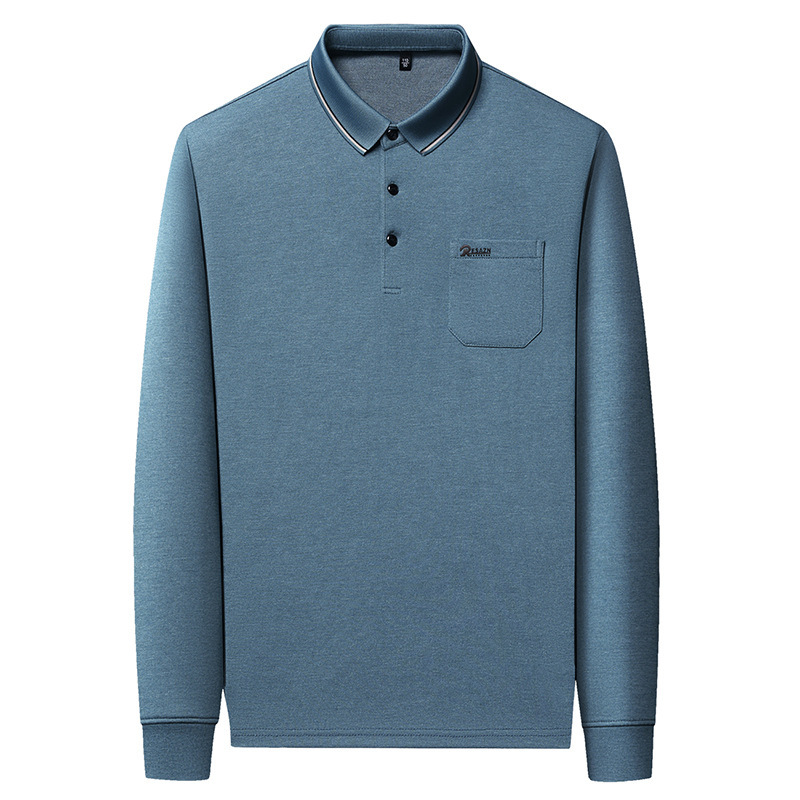 Autumn and Winter New Middle-Aged and Elderly Men's Quality Long-Sleeved T-Shirts Men's Business Casual Dad Wear Flap Pocket Pants Lapel Polo Shirts