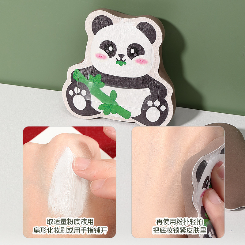 LMLTOP adorable panda marshmallow polvo seco y húmedo doble uso cinta transparente maquillaje polvo de cojín de aire SY259