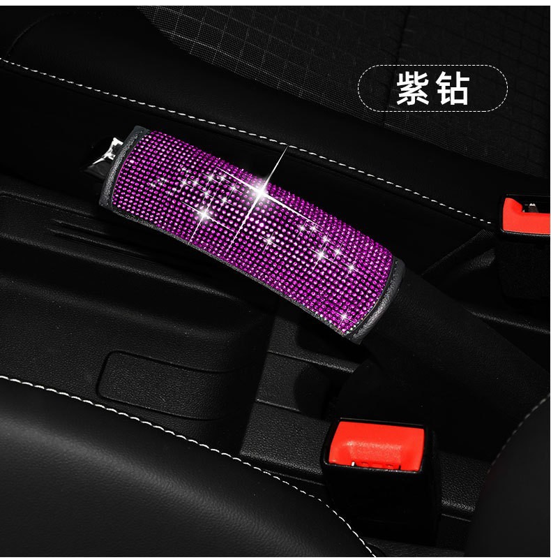 Car Diamond-Encrusted Handbrake Cover, Seatbelt Shoulder Pad, Hot-Drilled Gear Shift Head Protective Cover, Decorative Interior Accessories