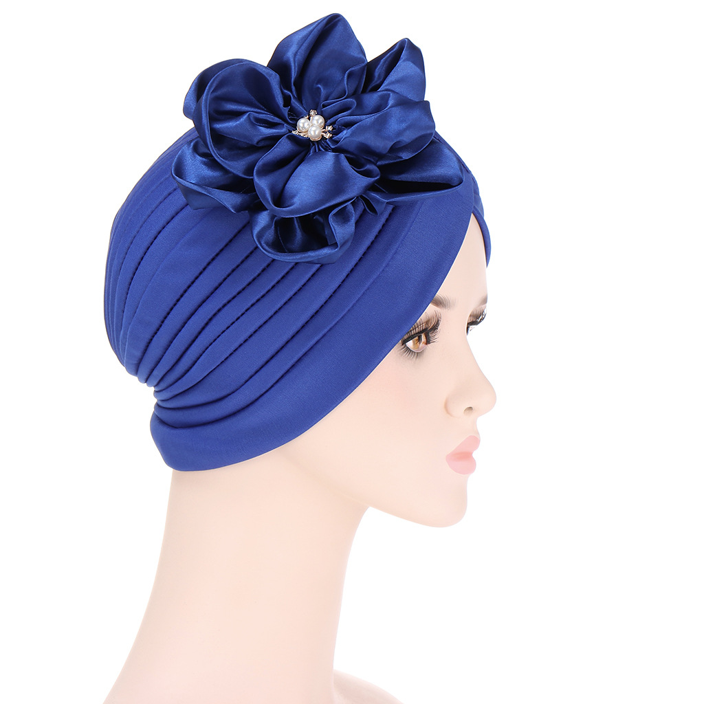 pleated indian hat strap accessories satin flower turban hat fashionable toe cap_voghion.com