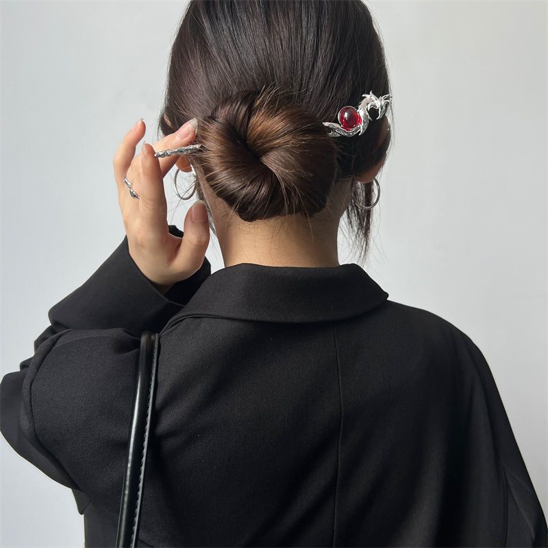 Phoenix rojo Jade horquilla nueva moda nacional chino luz diaria lujo nicho diseño alto sentido Cabeza trasera updo horquilla