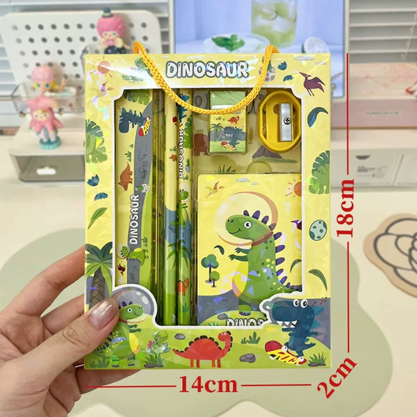 Cartoon dinosaur, stationery, set