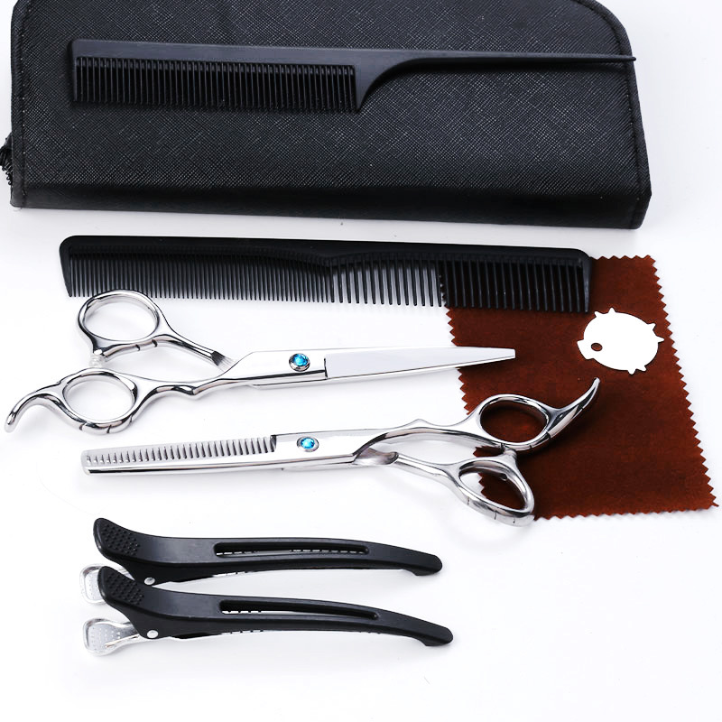 6.0寸绿色宝石翘花柄美发剪刀理发剪平剪刘海剪牙剪打薄剪9件套装