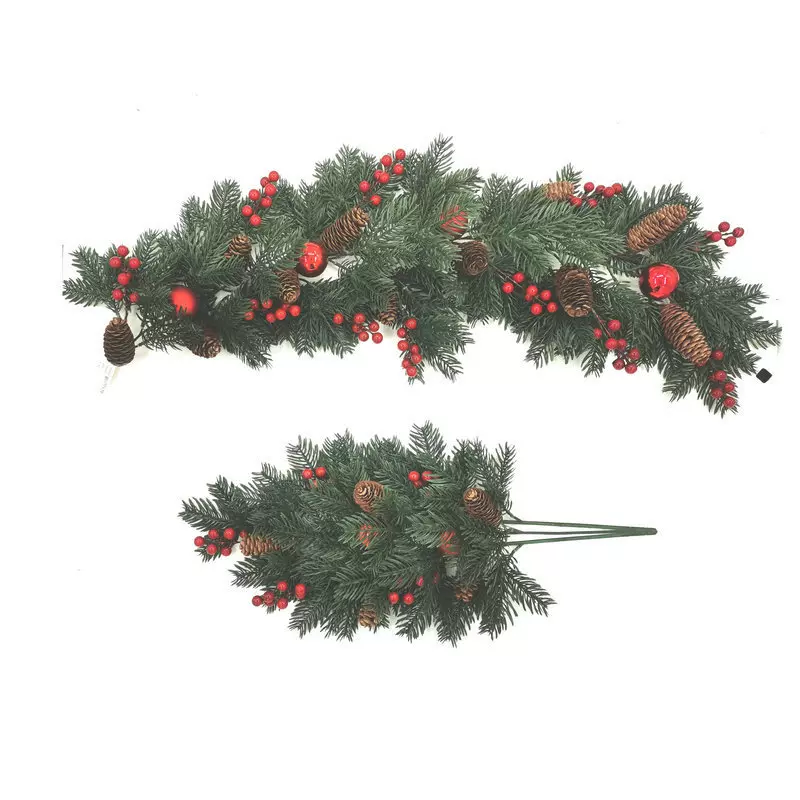 雪松圣诞节插枝红浆果松针花枝条万圣节装饰摆件室内装饰仿真绿植